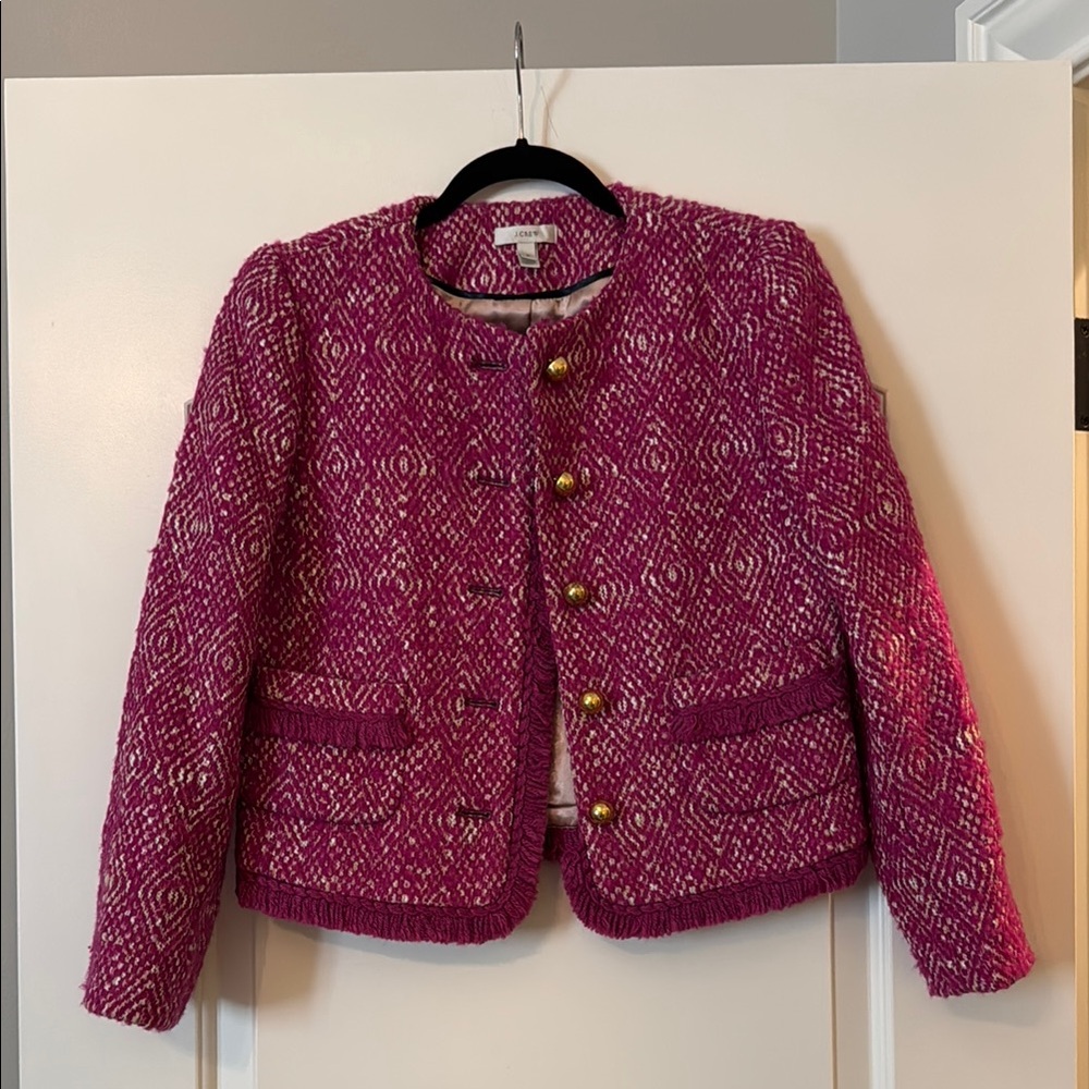 J Crew Pink and Gold Blazer Tweed Cropped Jacket